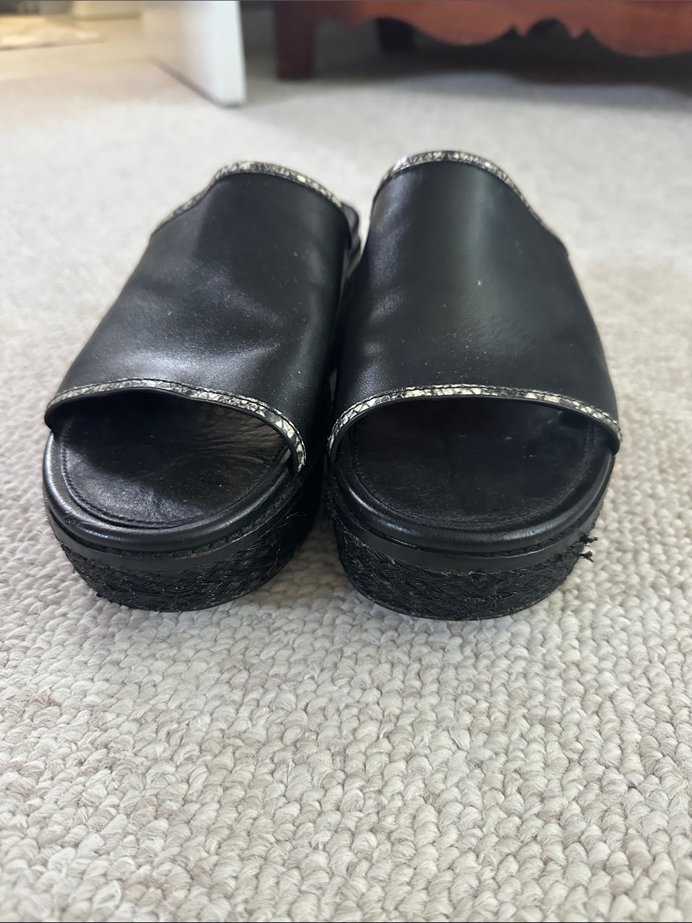 Fitflop Black Slide Wedge Sandals with White Trim